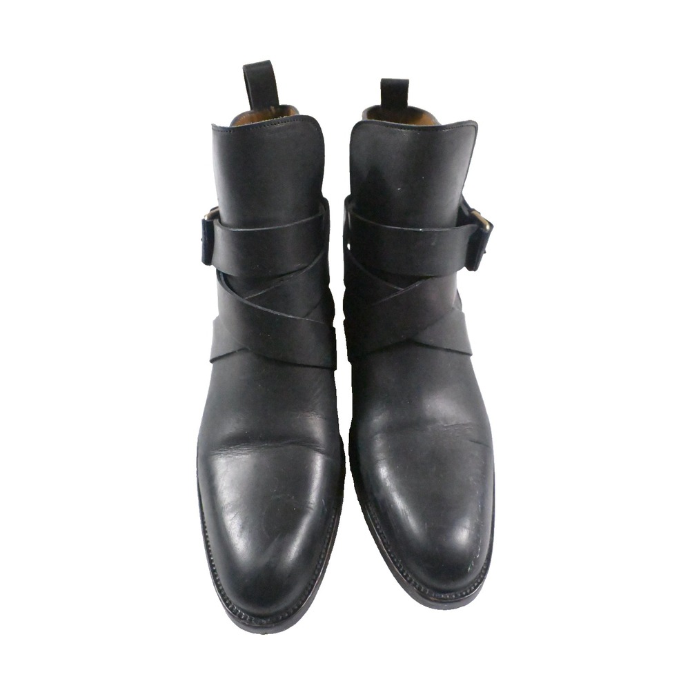 Sartore Paris Black Leather Criss Cross Strap Buckle Ankle Boots Sz 37.5 US 7.5